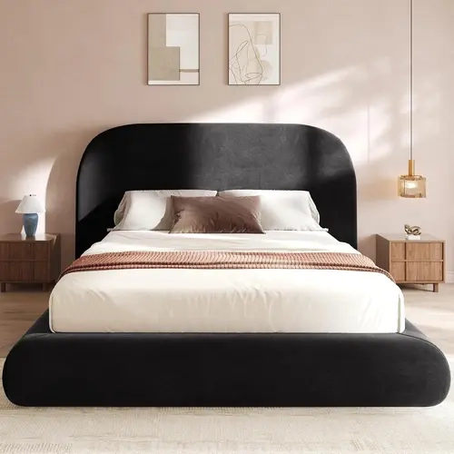 YITAHOME Queen/King Size Bed Frame, Velvet Upholstered Platform Bed Frame with Headboard,(Not Include Box Spring) Soft Cloud Bed with Footboard, Rounded Corners, 10 Seconds Easy Assembly