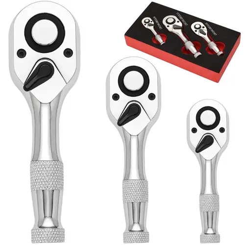 【P-M】Ratchet Set, 1/4", 3/8", 1/2" Drive Ratchet Stubby Handle Wrench, 72-Tooth Quick-Release Reversible Wrench Set, Professional Hand Tool,Blackfriday,Christmas Gift