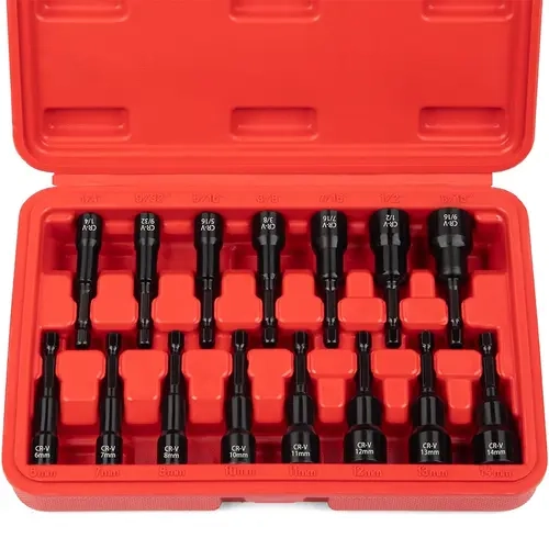 【P-M】15-Piece Magnetic Nut Driver Set Chrome Vanadium Steel 1/4" Hex Shank Impact Resistant SAE 1/4"-9/16" Metric 6-14mm Hand Tools for Auto Repair, Home Maintenance, Furniture Assembly and Garage Workshop