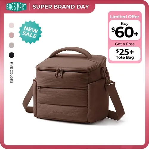 【NEW IN】BAGSMART Puffy Insulated Lunch Bag - 10L Lightweight Large Square Women's Lunch Tote, Soft Cooler with Stretch Side Pockets for Office Work, Fits 32 oz Bottle sohochic tiktokshopstockup