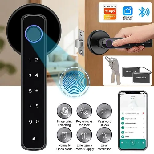 【Toolupgrade】Upgraded Smart Door Lock, Biometric Fingerprint & Bluetooth Password Keyless Keypad Entry, Fits Door Thickness 30mm-55mm