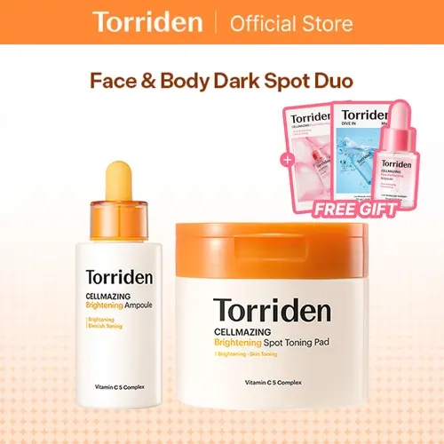 [Torriden Official] Face & Body Dark Spot Duo | Vita C Ampoule + Glutathione Pads | Brightening Kit for Underarm, Neck, Face (K-Beauty)
