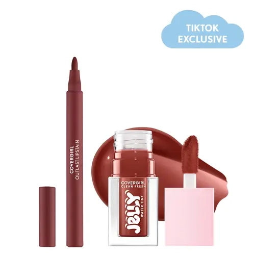 COVERGIRL Cosmetic Lip & Cheek Tint Duo - Lightweight Cherry Outlast Transfer-Proof Lipstain, Blendable Clean Fresh Jelly Water Tint with Storage Case