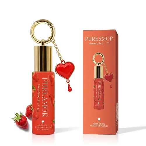 PureAmor Unisex Pheromone Magnetic Keyring Mini Perfume (6ml) - Designer-Inspired Long-Lasting Fragrance, 8+ Hour Wear, 4 Fruit Scents (Strawberry, Cherry, Guava, Pistachio), Pocket-Sized, Summervibes Alluring Scent, Gifts for Women