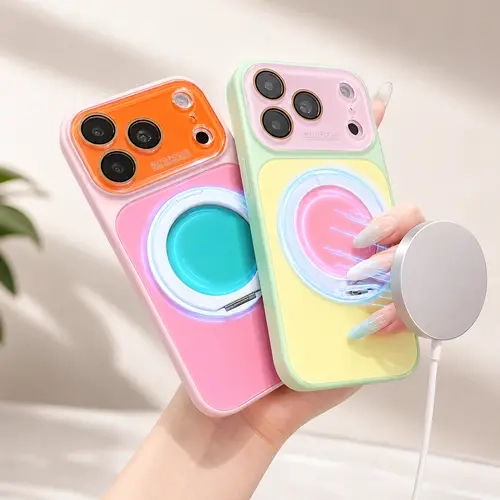 Dopamine Colors Magnetic Case for iPhone 18 Pro Max 17 16 15 14 Pro Max, with 360° Rotating Ring Stand, Colorblock Glossy Shockproof Cover with Full Camera Protection, Wireless Charging Compatible with MagSafe, Best Gift for Women Girls