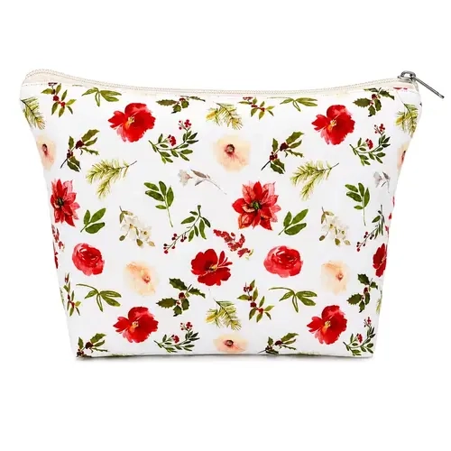 Women's Classic Corduroy Floral Pattern Make-Up Bag - 1pc Large Capacity Vanity Makeup Organizer with Zipper Closure, Portable Cosmetic Storage Organization Pouch for Skincare Accessories, Vacation Gift