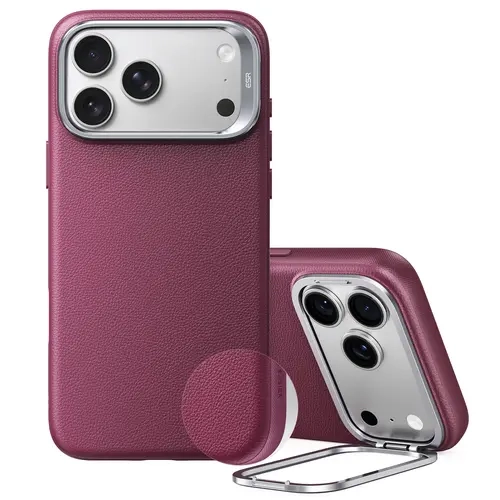 ESR Leather iPhone Case with Kickstand for iPhone 18 17 Pro Max/Pro/Duo, Mobile Phone Accessories, Camera Control Support, MagSafe Compatible, Military-Grade Drop Protection (HaloLock Classic Hybrid Case)