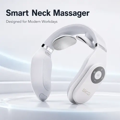 SKG 4098 White Smart Neck Massager - Massage Device with 42°C Heat Mode, 3 Modes, 15 Intensity Levels, and Adjust Settings Functionality,back to school,back to school haul