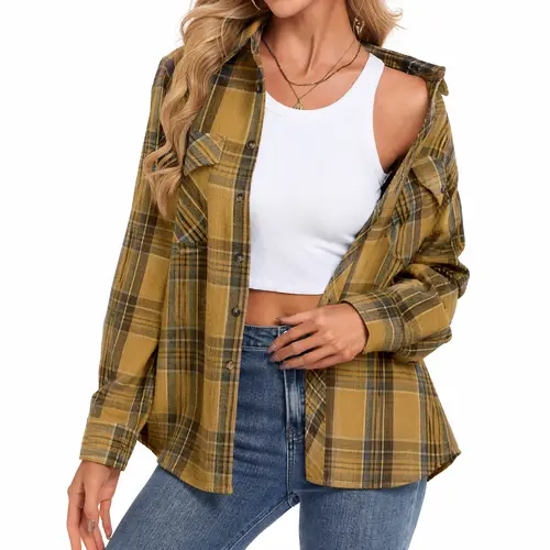 AUSELILY Flannel Plaid Shirts for Women Long Sleeve, Collared  Casual Flannels Button Down Shirts Fall Tops 2026