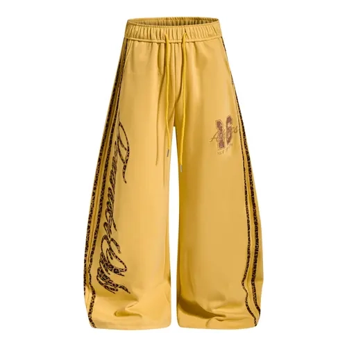 Inflation Men's Baggy Leopard Print Sweatpants - 16 Prints, Vertical Script Letter Detail, Drawstring Mid Waist, Wide Leg, Vintage Streetwear Clothing, All Seasons Cotton Blend, Comfy Loose-Fit Bottoms, Casual Street Trousers
