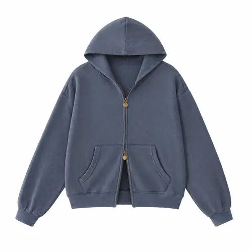 FAIABLE Vintage Washed Waffle Zip Up Hoodie for Women & Men, Double Zipper Regular Fit Cotton Blend Hooded Sweatshirt Casual Jacket