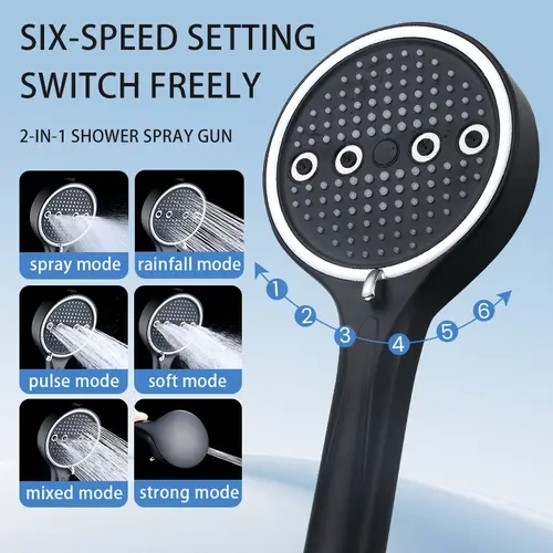 HOLFW High-Pressure Handheld Shower Head - 6-Mode with Rainfall, Massage, Pulse Spray, Hybrid Bubble Sprays, Premium ABS Plastic, Wall Mount, Modern Bathroom Upgrade