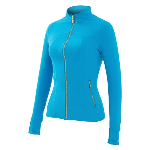 Uncia Active Modern Lightweight Stretchy Women's Sports Jacket - Stand Collar Full Zip Thumbhole Slim Cut Skin Friendly Athletic Outerwear, Long Sleeve Zip Up Jackets with Zipper Side Pockets for Sports Fitness Layer