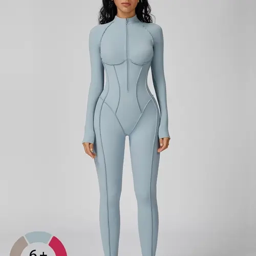 Women's High-Intensity Yoga Workout Jumpsuits, Colorblock Stand Collar Romper, Half-Zip Design, Ideal for Fitness & Gym Activities, Stretch Jumpsuit