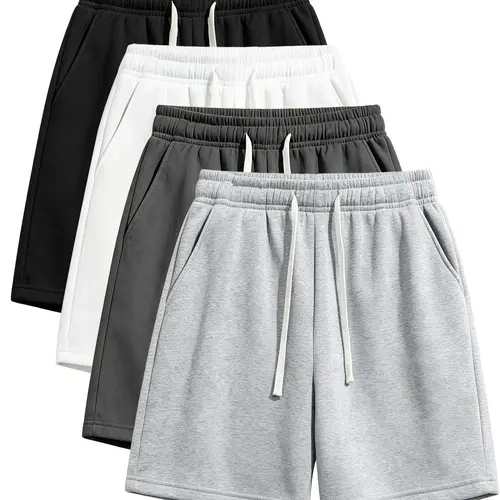 Men's Plain Drawstring Waist Casual Shorts, Summer Sport Shorts, Soft Knit Fabric, Loose Fit, for Daily Wear, Home Relaxation & Exercise