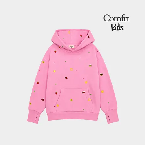 Comfrt | Kids Allover Embroidered Hoodie | Cute Patch Girls Hoodie