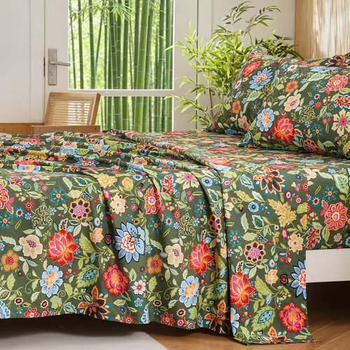 Bedlifes Floral Bed Sheet Set Cooling & Silky Soft Floral Bedding Sheets Breathable Comfort Deep Pocket Fit 14-21" Mattress