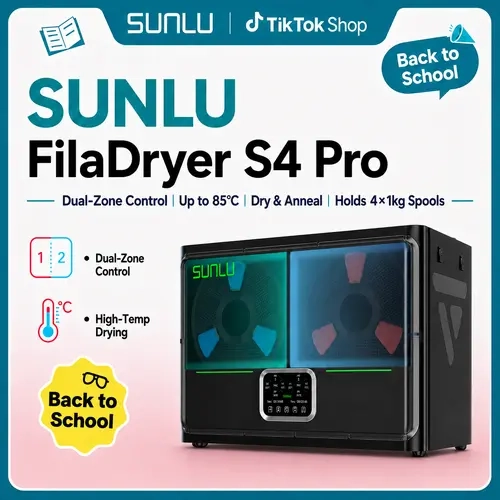 SUNLU FilaDryer S4 Pro 3D Filament Dryer Machine - Dual-Zone, Independent Temperature & Time Control, 85℃ Max Temp, Fast Drying Machine, Dry & Anneal 2-in-1, Fits 4×1kg Spools for 3D Printer Users
