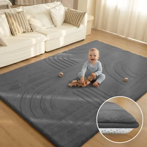 Huloo Sleep Ultra Soft 3D Carved Faux Rabbit Fur Rug - 1.3" Extra Thick Fluffy Non-Slip Baby Play Mat, All Seasons, Ideal for Nursery, Toddler Mat, Baby Items