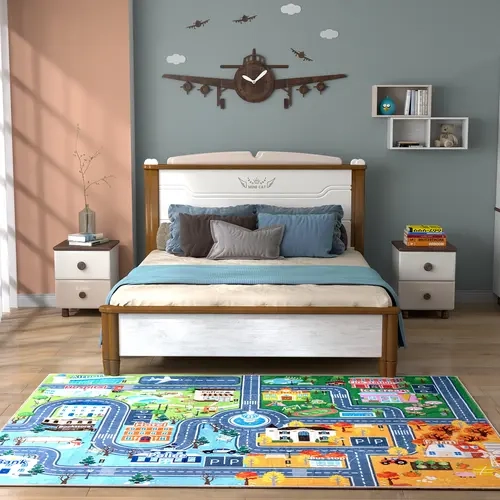 MUGORN Kids Modern Floor Rug - City Race Track Style, ABC Alphabet & Number Learning Mat, Soft Playroom Mat, Machine Washable, Anti-Slip Base for Boys' Nursery Decor