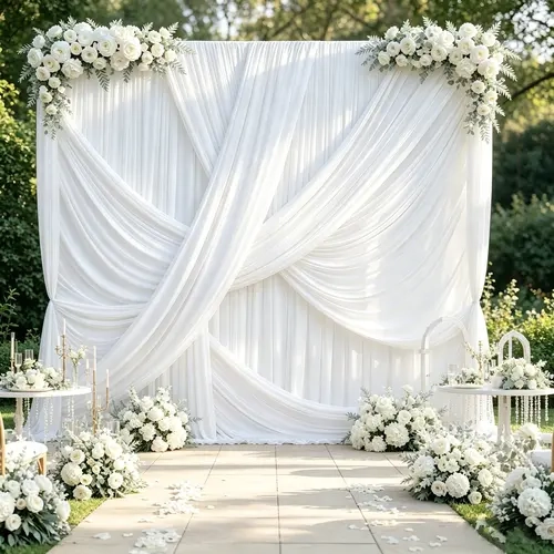 Polyester Rod Pocket Wedding Curtain - Plain Festive Backdrops & Banners, Wrinkle-Resistant Fabric Drape, 5x7ft/5x10ft Sizes, Ideal for Photo Shoots, Business & Holiday Use