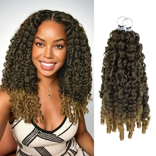 N NAYASA Burmese Curly Crochet Hair 16 inch 160g Feather Crochet Synthetic Hair for Black Woman Pre-Separated Miracle Knots Crochet Hair Lightweight Reusable Hair Extensions Brown with Omber Honey Blonde