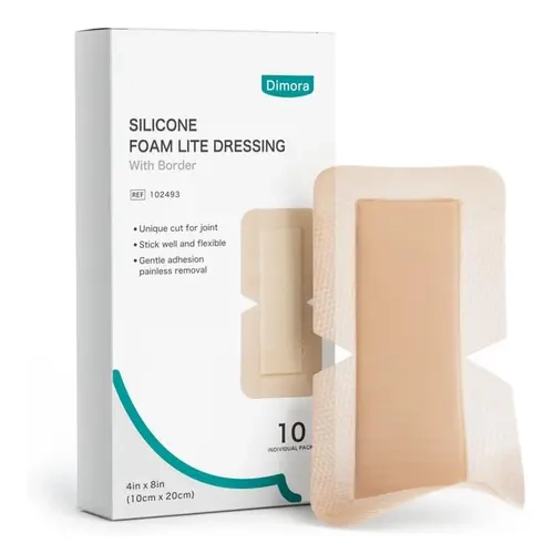 (HSA/FSA Eligible) Dimora Medical-Grade Silicone Foam Dressing, Self-Adhesive Antibacterial Wound Pad, Hypoallergenic Soft Silicone Dressing, 15X Liquid Absorbency, for Moist Wound Healing and Elbow, Shoulder & Knee Wound Care