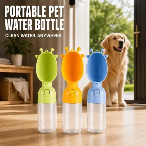 SmartWell Portable Plastic Dog Water Bottle - 1-Touch Dispenser, Built-In Wide Drinking Bowl, Return Design, Leakproof, Water Control, Easy Access for Walking & Hiking