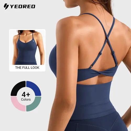 YEOREO Women's 1-Piece Breathable Sports Top - Adjustable Strappy Longline Twist Crossover Exercise Bra, Women Workout Clothes, Gym Workout Apparel, Sporty Chic Activewear