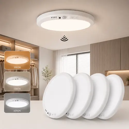GIVRYES Rechargeable Magnetic Ceiling Light, Wireless Battery-Operated LED Ceiling Light with Remote, Motion Sensor, 3 Color Modes, for Shower, Closet, Hallway, Pantry, Garage