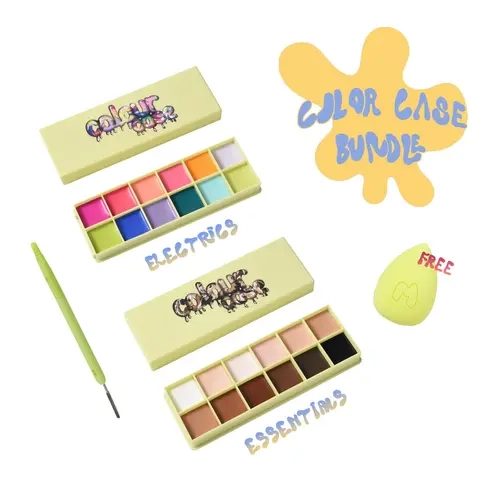 COLOUR CASE BUNDLE- ELECTRICS & ESSENTIALS COSMETIC PAINT PALETTE WITH 1PC SPONGE- MADE BY MITCHELL Cosmetic Gift Set