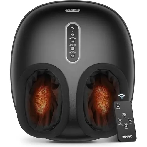 RENPHO 2026 [Upgraded] Corded Faux Leather Foot Massager with Heat, Heating Timer, Adjustable Settings, Deep-Kneading, Air Squeezing, Tired Feet Massage Devices, Fits Size 12 (Mother's Day Gift, Plantar Fasciitis Relief)