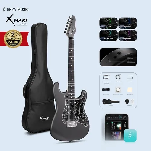 Xmari Smart Electric Guitar - Carbon Fiber Body, No Built-In Amp, 4 Presets, DSP Effects, Coil Splitting, USB-C OTG Recording, Silent Practice Wrench, Audio Cable, Gig Bag, Strap, Picks, Battery-Powered (Back to School)