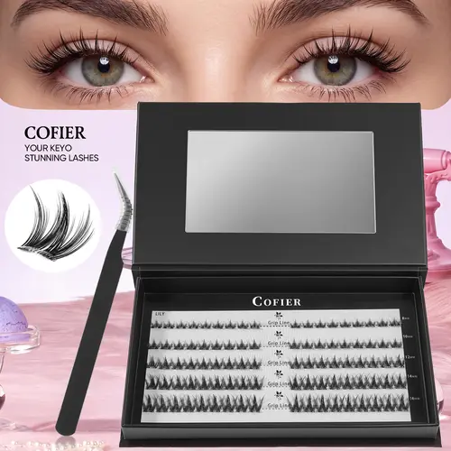 COFIER Beginner Friendly Lashes Individual Eyelashes Kit - No-Glue Self-Adhesive Soft Puppy & Manga Glam, DIY Personal Lashes Set with Tweezers, High Quality Eyelashes (80/100/160 Pcs) for Salon-Like Eyelash Extensions Results