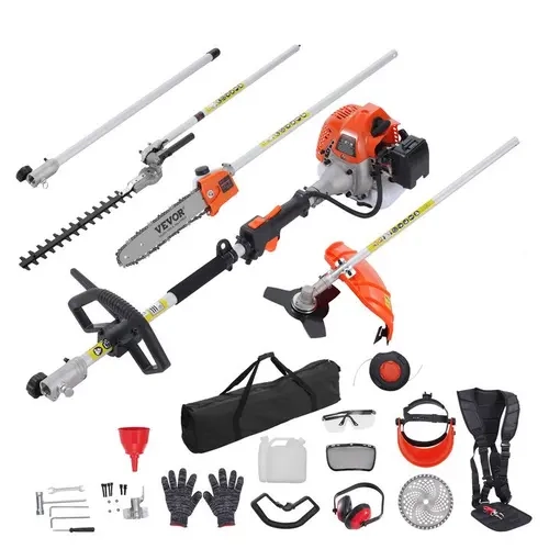 【Livestream】VEVOR 52cc/43cc/33cc/26cc 6-in-1 Multi-Functional Garden Tool Kit - Gas Hedge Trimmer, Weed Eater, Brush Cutter, Edger, Pole Saw Chainsaw Pruner Whacker, 3t Bladed Grass Trimmer Head, Shoulder Strap, Portable, Storage Bag, Cutting