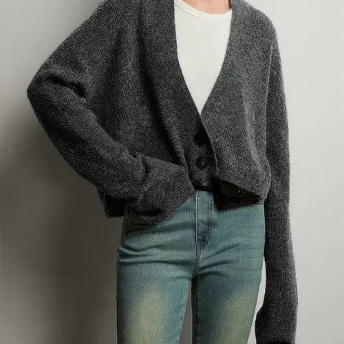 Spring & Fall Women's Solid Color Bell Sleeve V-Neck Buttoned Casual Long Sleeve Knitted Cardigan Sweater, Comfortable and Stylish Knitwear
