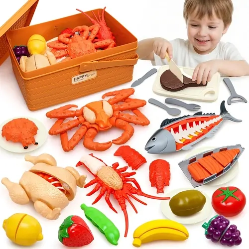 NBTOY 22pcs Unisex Role-Play Cutting Toy Set - Strong Velcro Kitchen Playset with Play Food Accessories, Fake Fruit, Kids Toys Gift