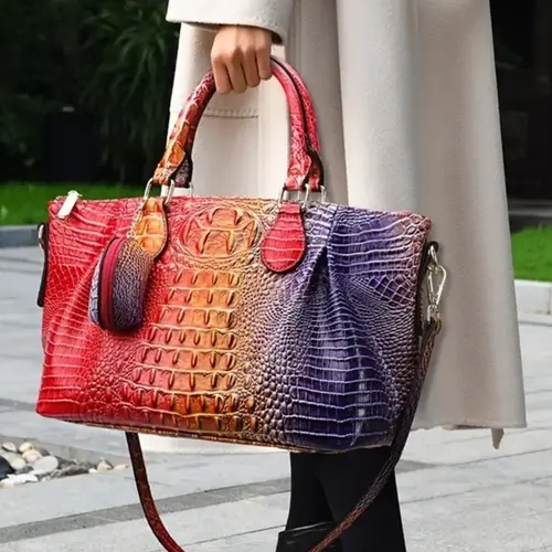Large Crocodile Pattern Artificial Leather Women's Tote Bag, Includes Mini Keychain, Fashion Bags, Stylish and Practical for Everyday Use