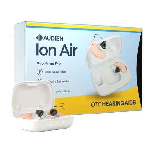 Audien ION Air OTC Hearing Aids – Behind-the-Ear, 4 Listening Modes, 60-Hr Battery, No App Needed, FDA Registered, Rechargeable Hearing Aids