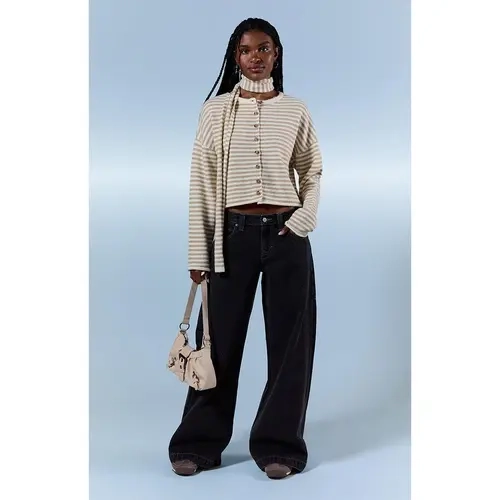 Pacsun Women's Sloane Low Rise Ultra Baggy Jeans Contrast Stitch Oversized Pocket Black