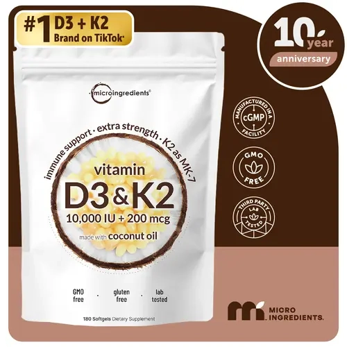 [Live Exclusive] Micro Ingredients Vitamin D3 K2 Supplement, 180 Softgels