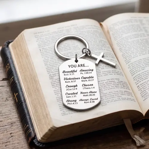 Stainless Steel Cross Keychain Jewelry - Engraved Scripture Key Charms, Portable Unisex Faith Gift for Prayer Encouragement, Stainless Steel Keychains for Him