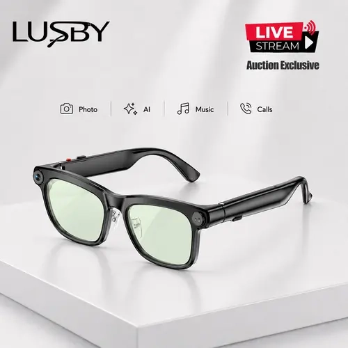 LUSBY Classic Smart Glasses - Camera-Equipped Wireless Model with 1080P POV Recording, 300mAh Battery, Bluetooth, AI Translate, Hands-Free Photo-Video Capture, Wireless Calls, Music, Stylish Unisex Wearable for Travel, Work, Smart Glasses With Camera, Cam