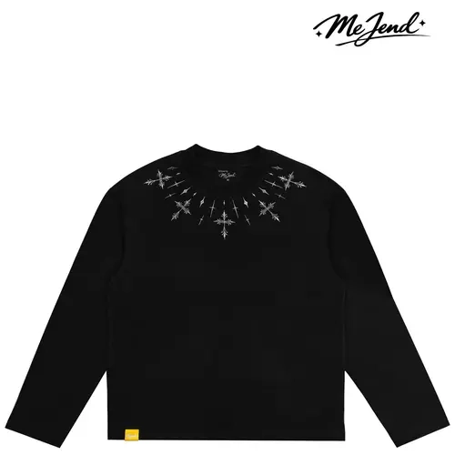 MeJend Menswear 12oz Heavyweight Embroidered Long Sleeve Crop Top - Casual All-Seasons Men's Tshirt
