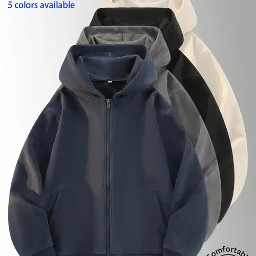 Men's Hooded Sweatshirt ，Suede Cardigan Jacket ，Large Hood Windproof， Warm Ribbed Cuffs Loose Drop Shoulder Long Sleeve Streetwear Baggy Trendy Sweatshirts Fall Outfits Fall Clothes Drippy Clothes Black Hoodie Fashion Clothing Boyfriend Gifts Hoodies Men