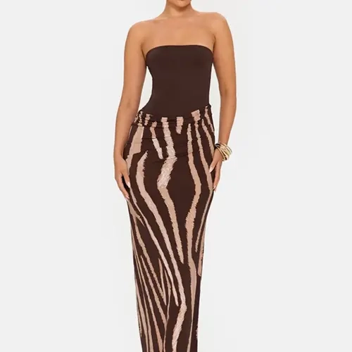 Women's Fashion Leopard Print Dress, Strapless, Trendy Summer, Perfect for Beach Vacation, Casual Travel Wear, Stylish and Comfortable, Chic Trendy Dress