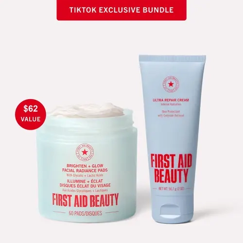 First Aid Beauty TTS Exclusive Bundle: Facial Radiance Pads 60ct & Ultra Repair Cream Moisturizer 2oz