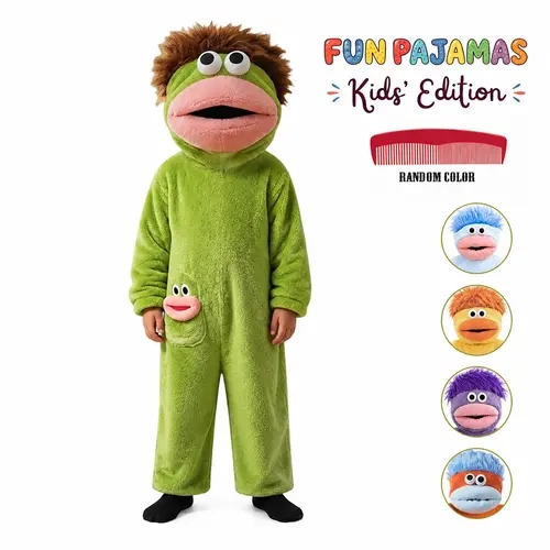 Kids' Funny Monster Character Onesie Pajamas with Hood and Pocket, Soft Plush Cozy Jumpsuit for Home Wear, Sleepovers, Halloween, and Birthday Parties