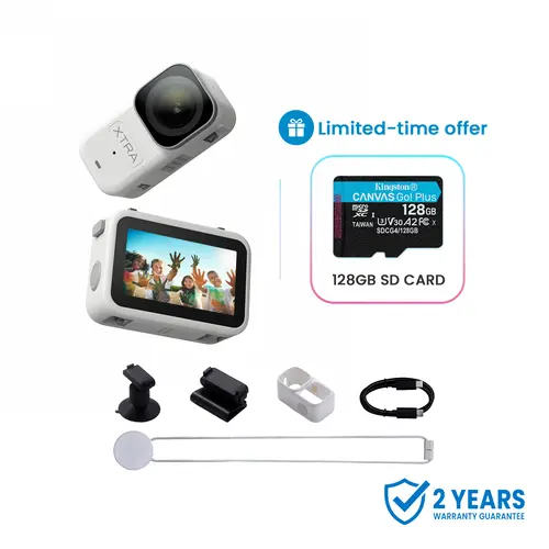Xtra Atto Mini Action Camera, 54g Lightweight Wearable Video Recorder, 1/1.3" CMOS Sensor, 4K/60fps Outdoor Sports Camera, Action Sports Ready, 220-Min Max Recording, 5-Min Pre-Recording, Built-in Stabilization, 128GB Storage, 600MB/s Fast Transfer