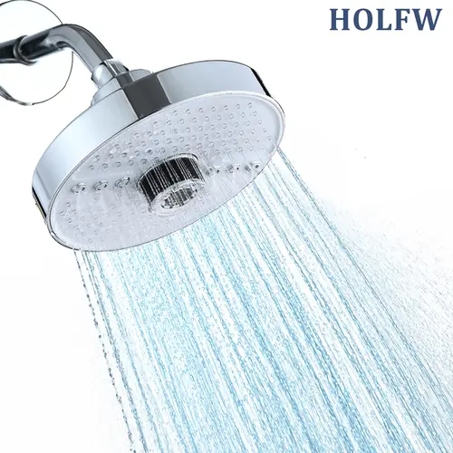 HOLFW 7-Inch Round Rain Shower Head - ABS Plastic, High Pressure Boost, 5 Spray Modes (Including Rain Mode), Adjustable Settings, Wall Mount, Universal Fit, Water Saving Indoor Bathroom Home Improvement Fixture